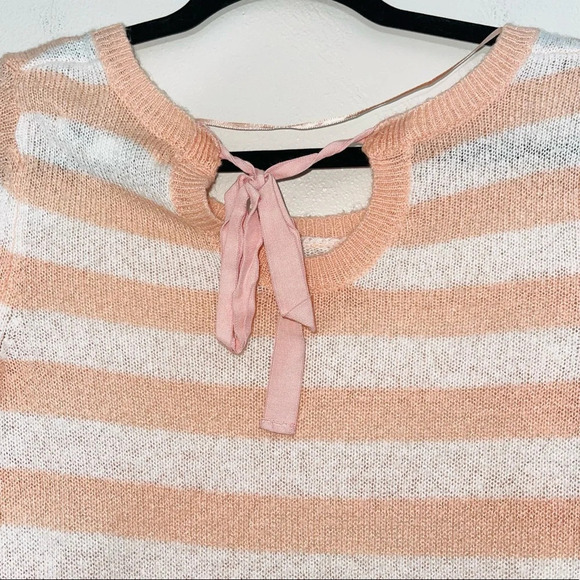 LC Lauren Conrad Peach & White Striped Open Back Knit Sweater Medium Women’s - Picture 7 of 12